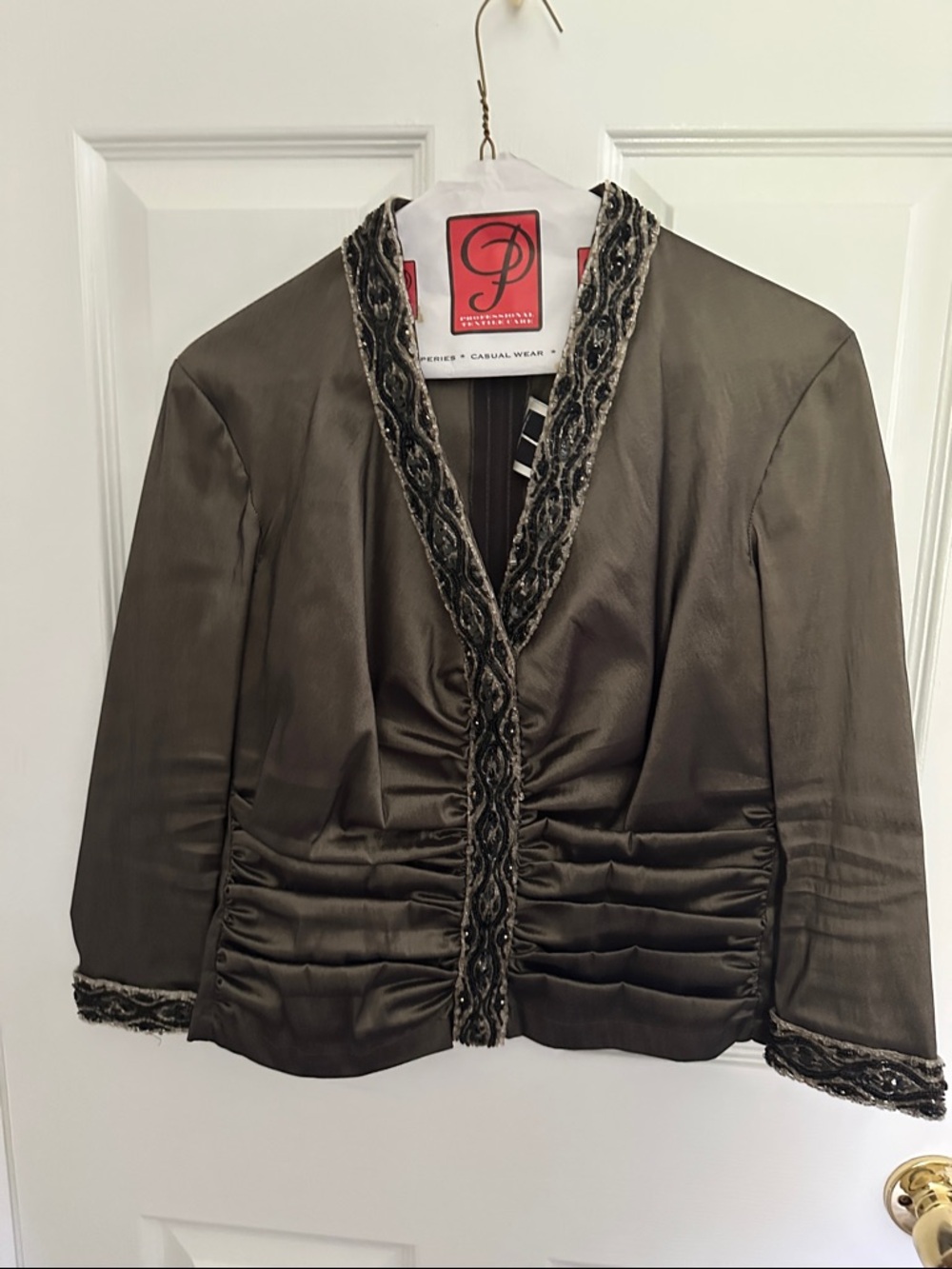 Embellished Olive Green Satin Women’s Blouse by P